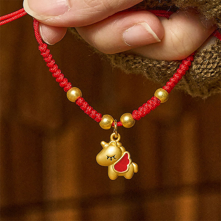 Pulsera trenzada de cobre con hilo rojo y Buddha Stones del Año del Caballo - Caballo alado rojo (Circunferencia de la muñeca: 10-18 cm) - image 0