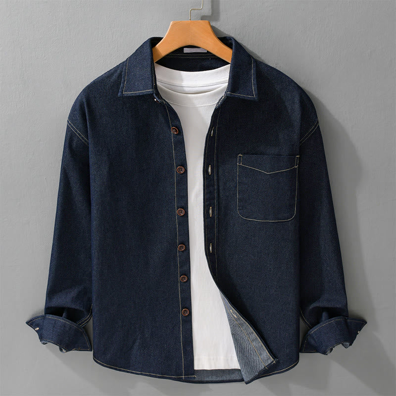 Chaqueta de algodón para hombre de manga larga con botones lisos y estampado de Buddha Stones, con bolsillo - Azul medianoche - US/UK/AU42, EU52 (3XL) - image 0