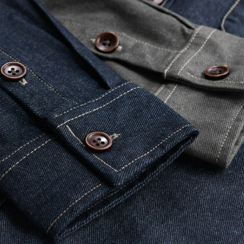 Chaqueta de algodón para hombre de manga larga con botones lisos y estampado de Buddha Stones, con bolsillo - image 16