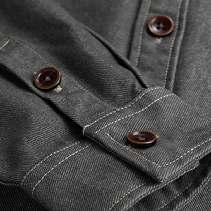 Chaqueta de algodón para hombre de manga larga con botones lisos y estampado de Buddha Stones, con bolsillo - image 9