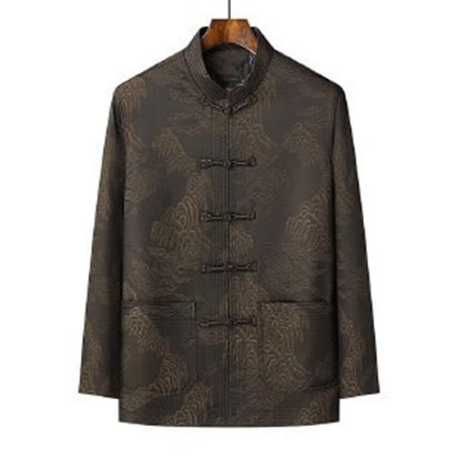 Conjunto de ropa de algodón para hombre Buddha Stones 2Pcs Commute Tang Suit Frog-Button, camisa de manga larga y pantalón. - image 1