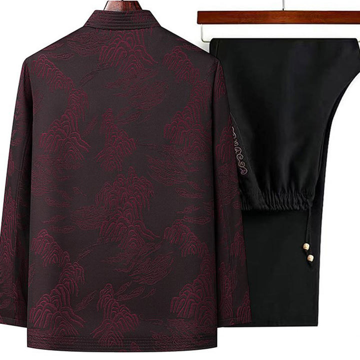 Conjunto de ropa de algodón para hombre Buddha Stones 2Pcs Commute Tang Suit Frog-Button, camisa de manga larga y pantalón. - image 5