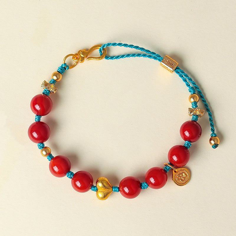 Pulsera de éxito con Buddha Stones de ágata roja del sur de 8 mm y cordón trenzado con forma de corazón - Ágata roja del sur (circunferencia de la muñeca: 14-19 cm) - image 1