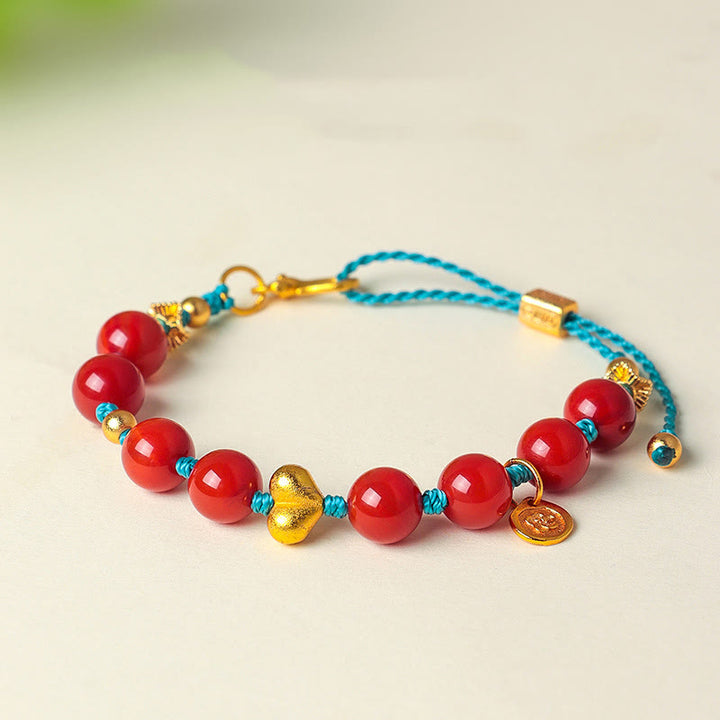 Pulsera de éxito con Buddha Stones de ágata roja del sur de 8 mm y cordón trenzado con forma de corazón - image 2
