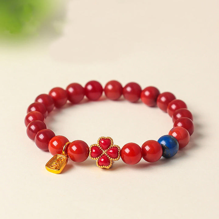 Pulsera de cuentas positivas con Buddha Stones de cuatro hojas, flor de calabaza, ágata roja del sur y ágata blanca - image 0