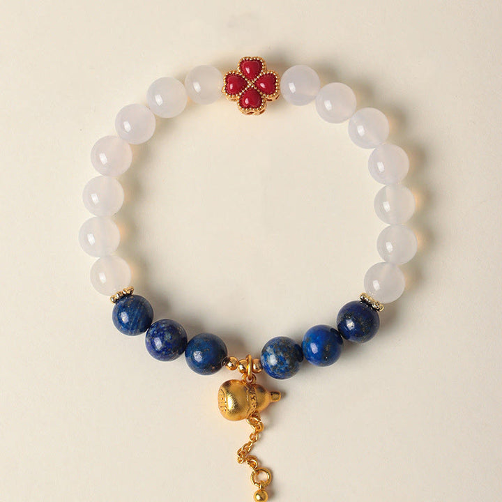 Pulsera de cuentas positivas con Buddha Stones de cuatro hojas, flor de calabaza, ágata roja del sur y ágata blanca - Ágata blanca (circunferencia de la muñeca: 14-17 cm) - image 9