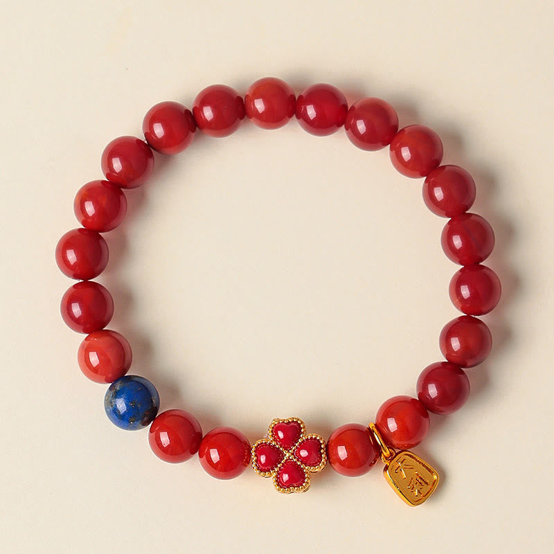 Pulsera de cuentas positivas con Buddha Stones de cuatro hojas, flor de calabaza, ágata roja del sur y ágata blanca - Ágata roja del sur (circunferencia de la muñeca: 14-17 cm) - image 1