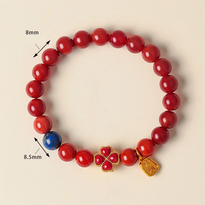 Pulsera de cuentas positivas con Buddha Stones de cuatro hojas, flor de calabaza, ágata roja del sur y ágata blanca - image 3