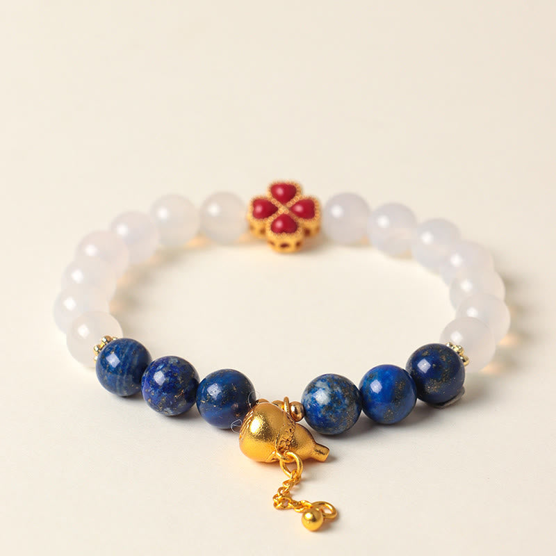 Pulsera de cuentas positivas con Buddha Stones de cuatro hojas, flor de calabaza, ágata roja del sur y ágata blanca - image 10