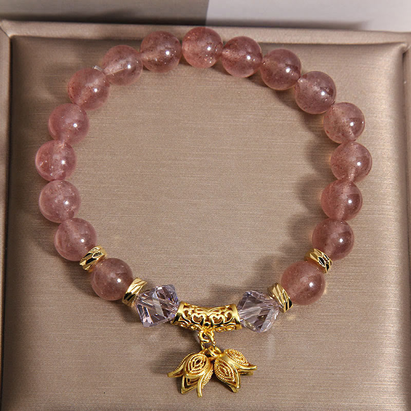 Pulsera de cuentas positivas de cuarzo fresa natural con lirio de los valles de Buddha Stones - image 3