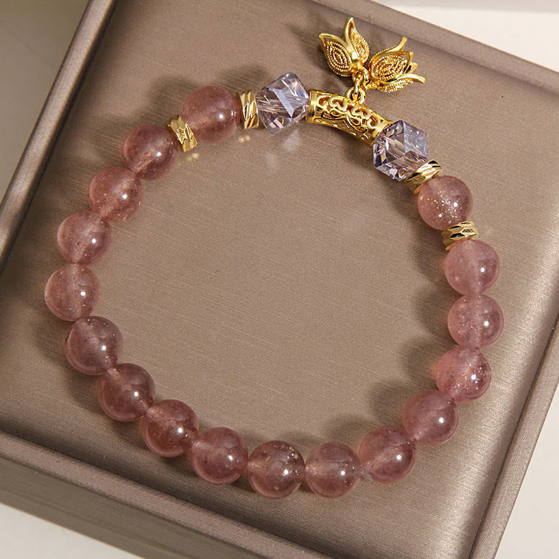 Pulsera de cuentas positivas de cuarzo fresa natural con lirio de los valles de Buddha Stones - image 7