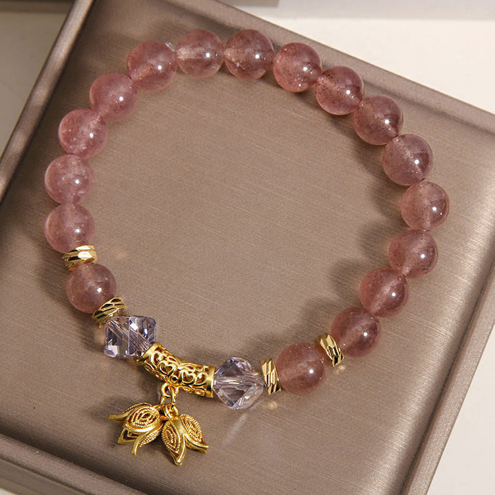 Pulsera de cuentas positivas de cuarzo fresa natural con lirio de los valles de Buddha Stones - image 8