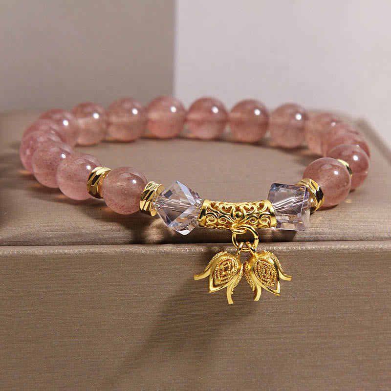 Pulsera de cuentas positivas de cuarzo fresa natural con lirio de los valles de Buddha Stones - image 1