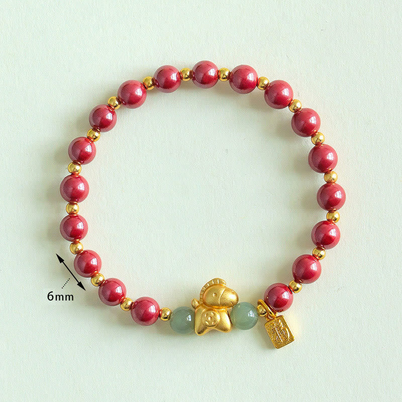 Pulsera de bendición de jade hetiano con cinabrio y carácter Fu del año del Caballo del zodíaco chino con Buddha Stones - image 11