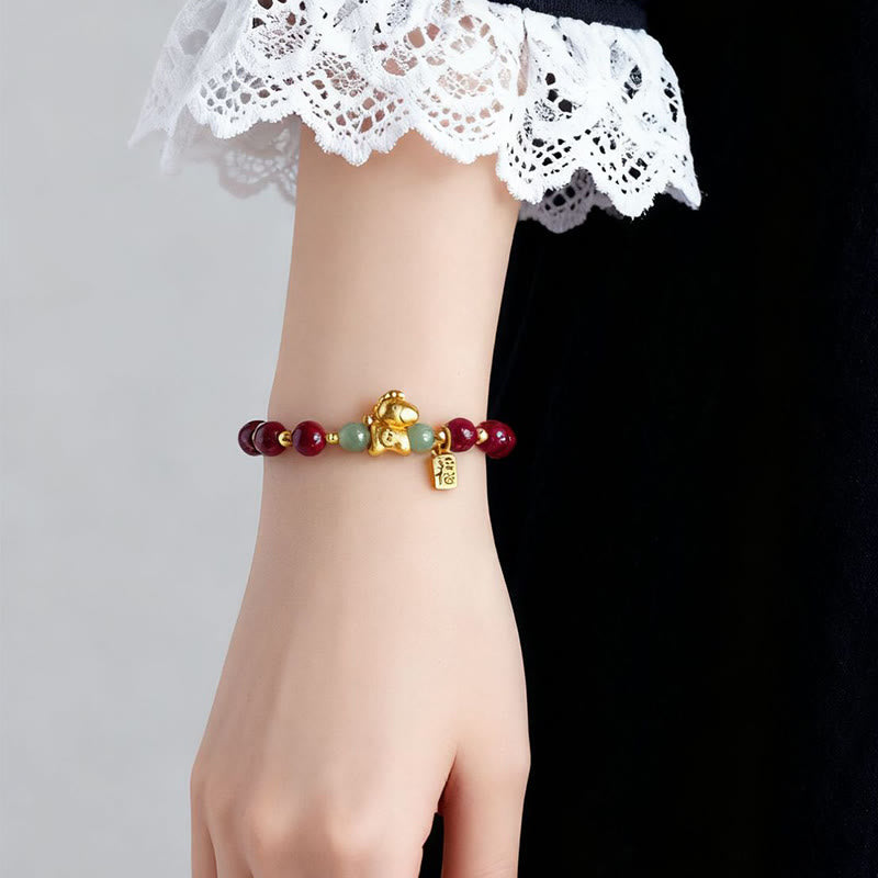 Pulsera de bendición de jade hetiano con cinabrio y carácter Fu del año del Caballo del zodíaco chino con Buddha Stones - image 5