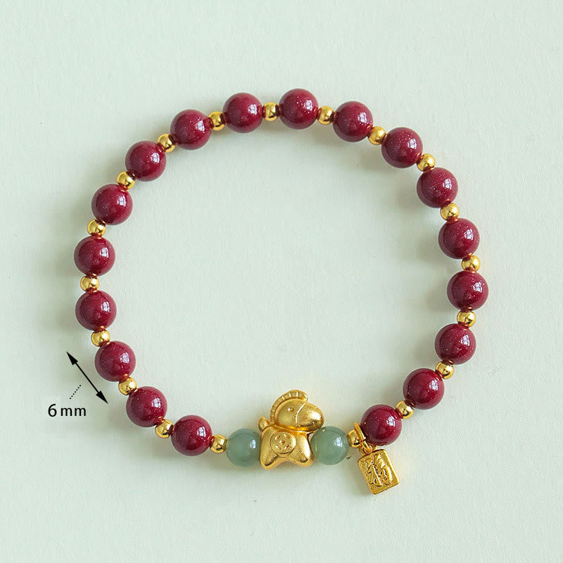 Pulsera de bendición de jade hetiano con cinabrio y carácter Fu del año del Caballo del zodíaco chino con Buddha Stones - image 3