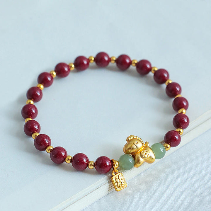 Pulsera de bendición de jade hetiano con cinabrio y carácter Fu del año del Caballo del zodíaco chino con Buddha Stones - image 2