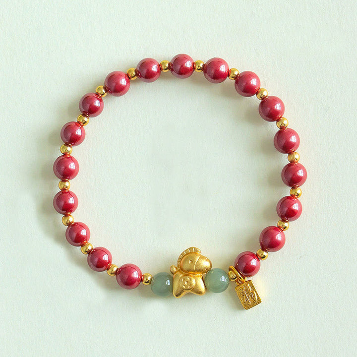 Pulsera de bendición de jade hetiano con cinabrio y carácter Fu del año del Caballo del zodíaco chino con Buddha Stones - Cinabrio imperial (circunferencia de la muñeca: 14-17 cm) - image 9