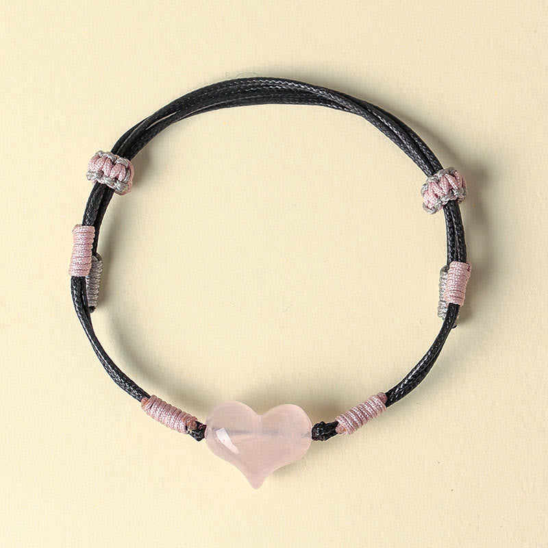 Pulsera cálida de hilo trenzado con cristales rosas y dijes de corazón natural de Buddha Stones - image 2