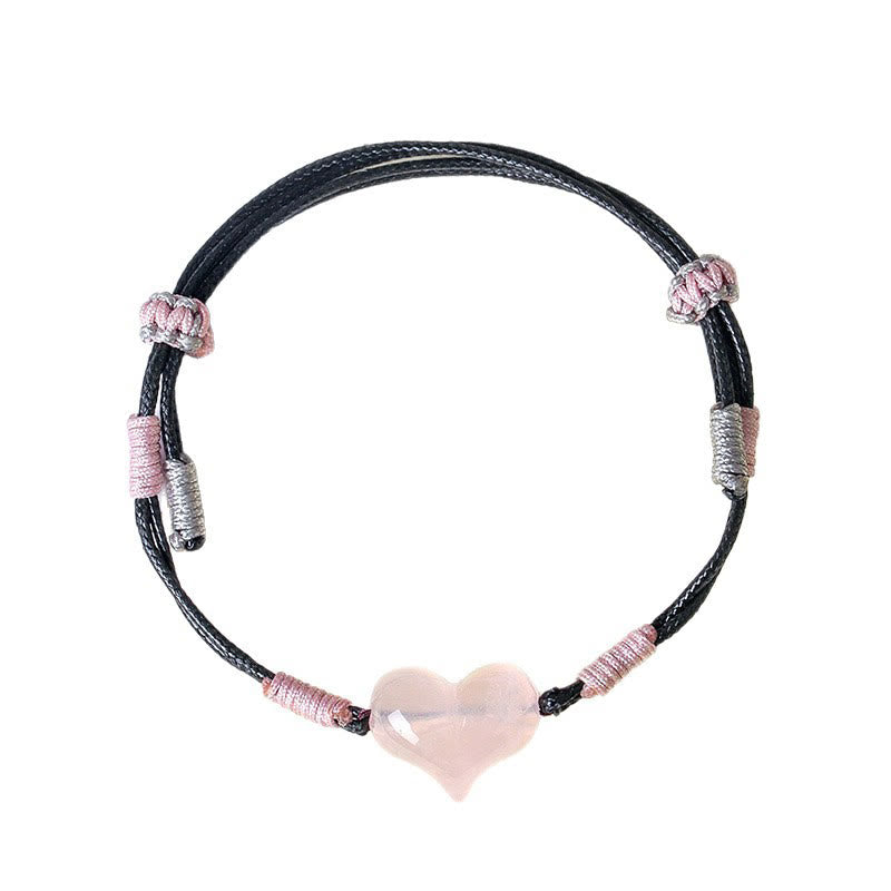 Pulsera cálida de hilo trenzado con cristales rosas y dijes de corazón natural de Buddha Stones - image 11