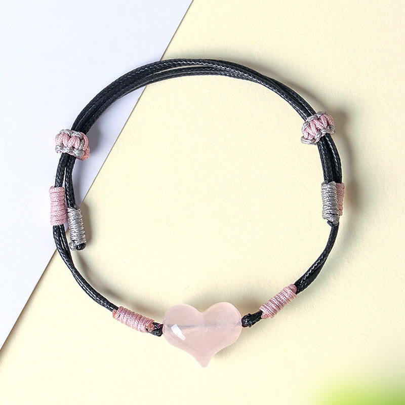 Pulsera cálida de hilo trenzado con cristales rosas y dijes de corazón natural de Buddha Stones - Cristal rosa (circunferencia de la muñeca: 14-19 cm) - image 0
