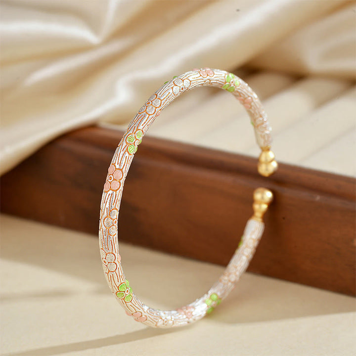 Pulsera de la suerte abierta con flores esmaltadas de cobre y Buddha Stones - image 2