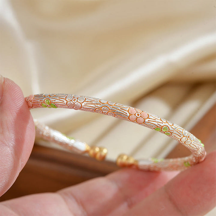 Pulsera de la suerte abierta con flores esmaltadas de cobre y Buddha Stones - image 3