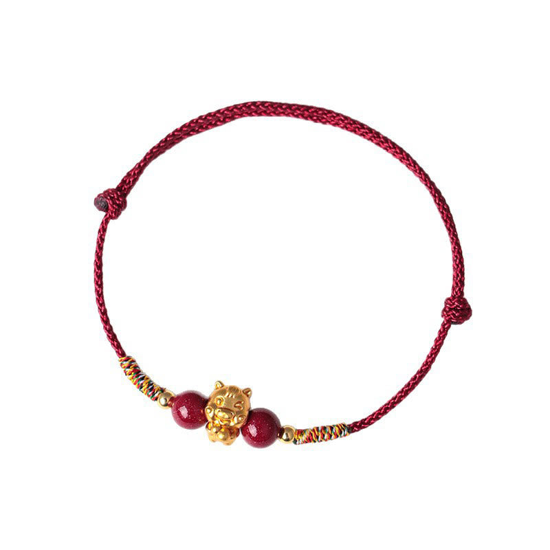 Pulsera de la suerte con hilo rojo de cinabrio y Buddha Stones en plata de ley 999 con el personaje Fu del Año del Caballo - image 16