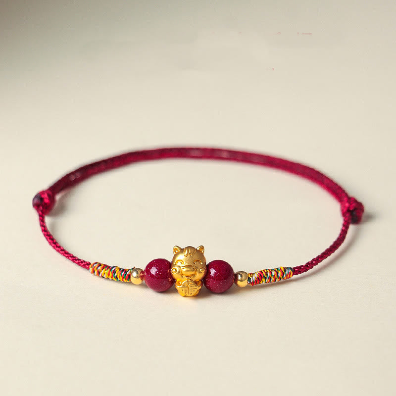 Pulsera de la suerte con hilo rojo de cinabrio y Buddha Stones en plata de ley 999 con el personaje Fu del Año del Caballo - Personaje de caballo Fu (circunferencia de la muñeca: 14-19 cm) - image 1