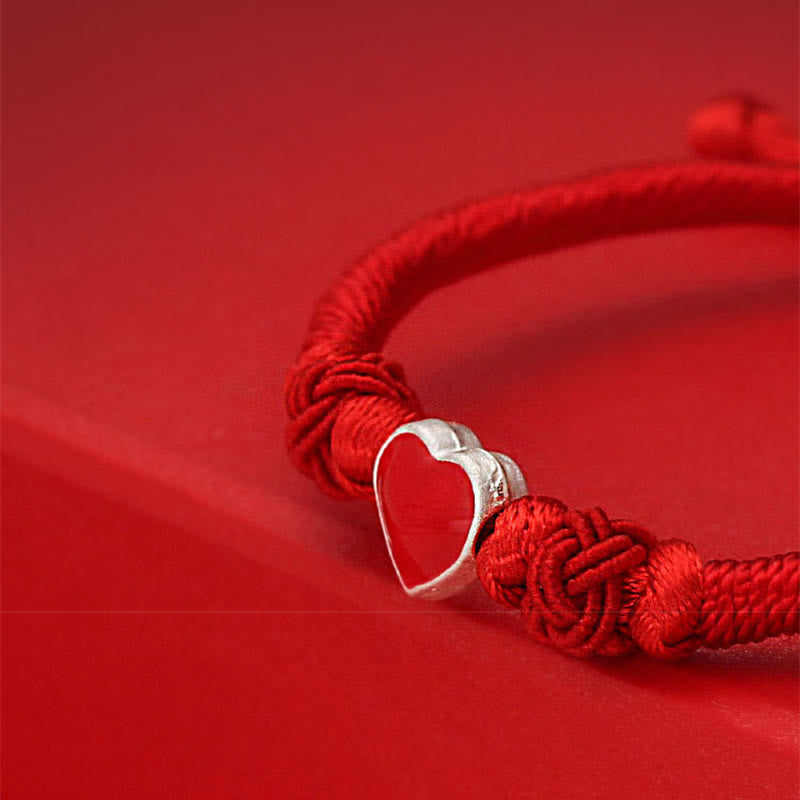 Pulsera de plata de ley 999 con diseño de corazón 3D y cordón rojo con Buddha Stones - image 5