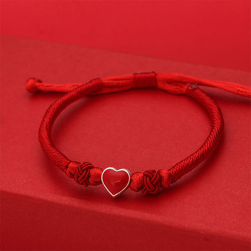 Pulsera de plata de ley 999 con diseño de corazón 3D y cordón rojo con Buddha Stones - image 2