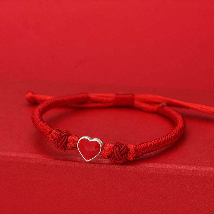 Pulsera de plata de ley 999 con diseño de corazón 3D y cordón rojo con Buddha Stones - Cuerda roja (circunferencia de la muñeca: 19-20 cm) - image 0