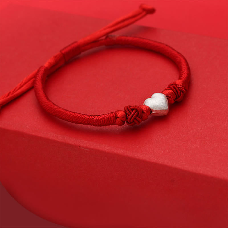 Pulsera de plata de ley 999 con diseño de corazón 3D y cordón rojo con Buddha Stones - image 4