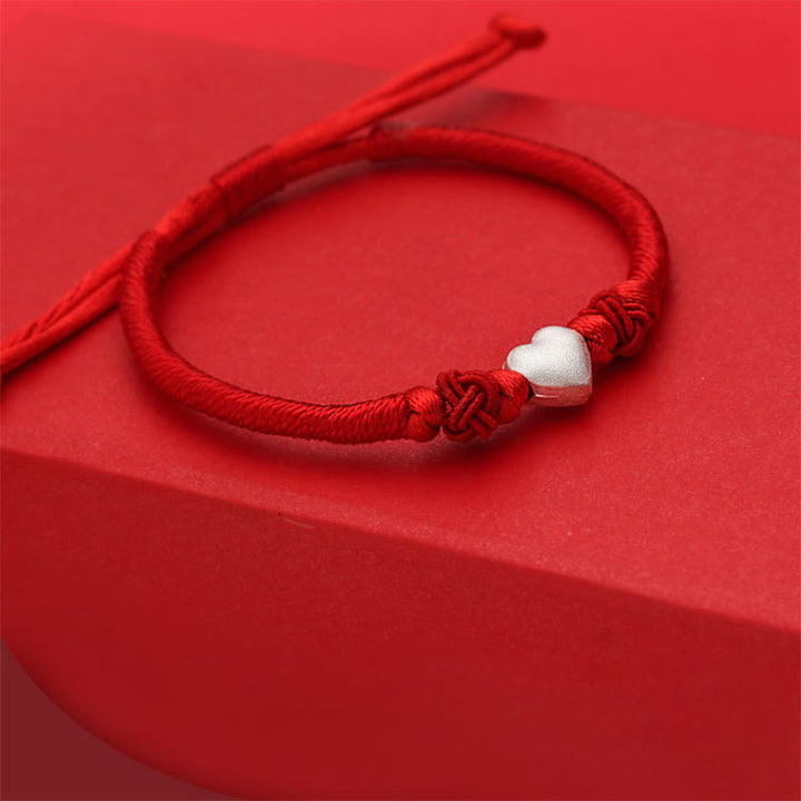 Pulsera de plata de ley 999 con diseño de corazón 3D y cordón rojo con Buddha Stones - image 4