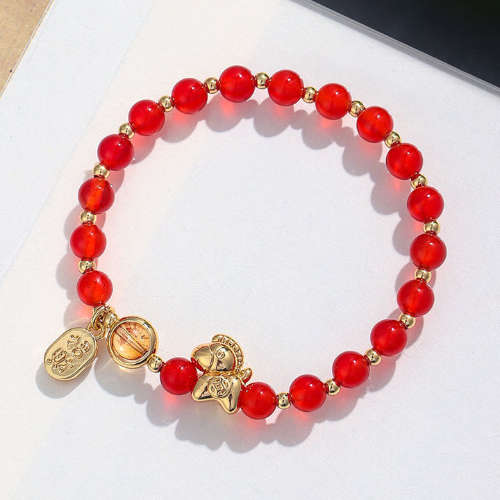 Pulsera de amor con Buddha Stones, año del caballo, cuarzo fresa, citrino, ágata roja y cristal rosa - image 4