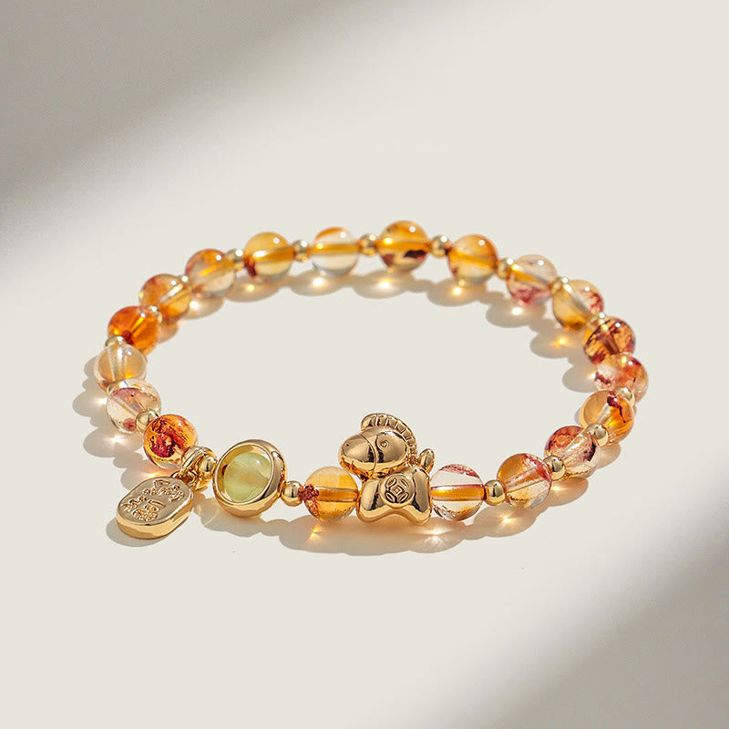 Pulsera de amor con Buddha Stones, año del caballo, cuarzo fresa, citrino, ágata roja y cristal rosa - Citrino (circunferencia de la muñeca: 14-15 cm) - image 9
