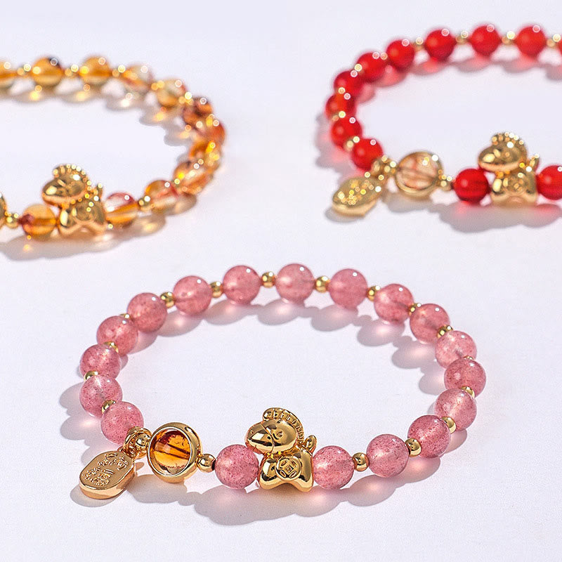 Pulsera de amor con Buddha Stones, año del caballo, cuarzo fresa, citrino, ágata roja y cristal rosa - image 15