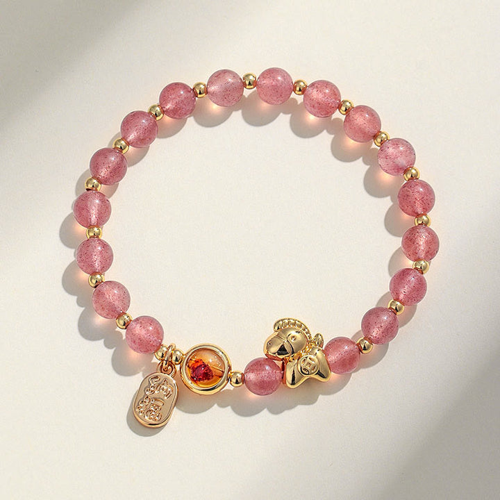 Pulsera de amor con Buddha Stones, año del caballo, cuarzo fresa, citrino, ágata roja y cristal rosa - image 1