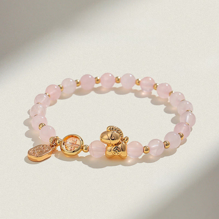 Pulsera de amor con Buddha Stones, año del caballo, cuarzo fresa, citrino, ágata roja y cristal rosa - Cristal rosa (circunferencia de la muñeca: 14-15 cm) - image 12
