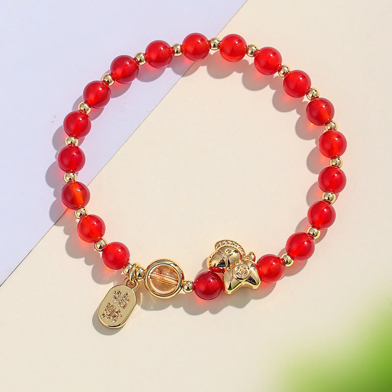 Pulsera de amor con Buddha Stones, año del caballo, cuarzo fresa, citrino, ágata roja y cristal rosa - image 5