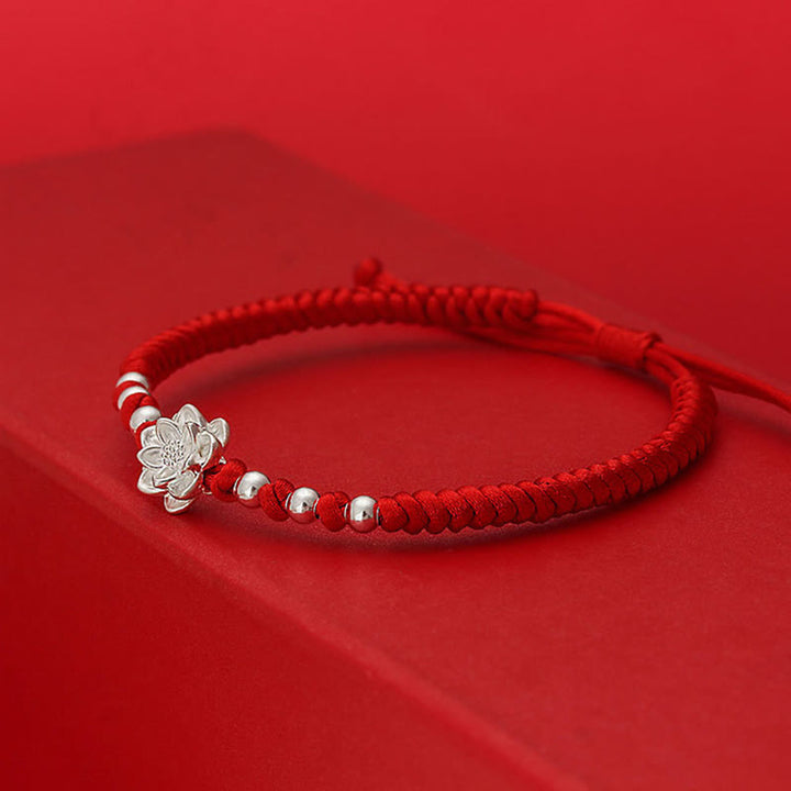 Pulsera de la suerte con cuentas de hilo rojo y símbolo de loto en plata de ley 999 y Buddha Stones . - image 3