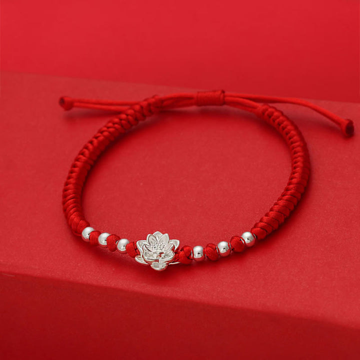Pulsera de la suerte con cuentas de hilo rojo y símbolo de loto en plata de ley 999 y Buddha Stones . - image 2