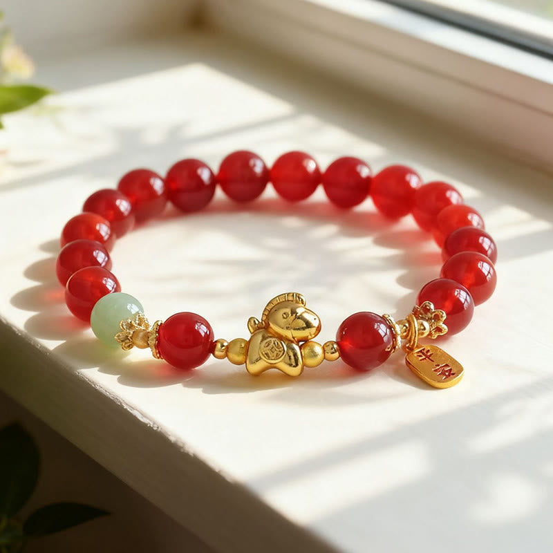 Pulsera de fuerza con Buddha Stones, jade hetiano, obsidiana negra y ágata roja, del Año del Caballo - image 9