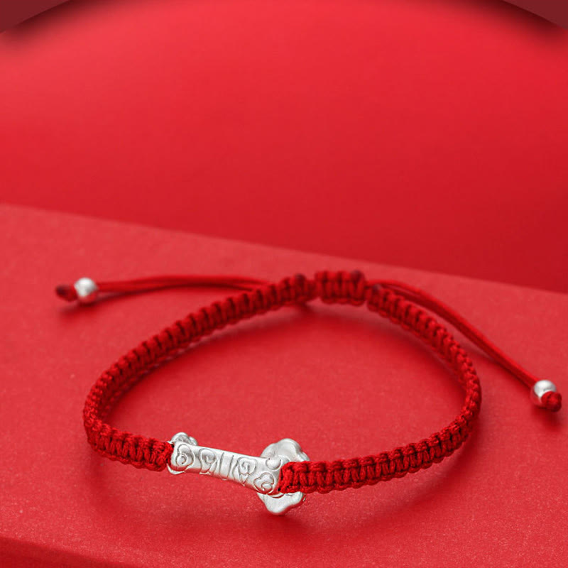 Pulsera trenzada con hilo rojo de la suerte y símbolo de Ruyi Fu en plata de ley 999 con Buddha Stones - image 4