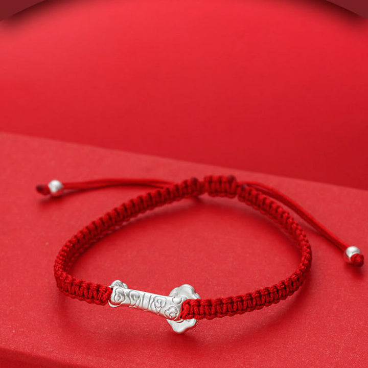 Pulsera trenzada con hilo rojo de la suerte y símbolo de Ruyi Fu en plata de ley 999 con Buddha Stones - image 4