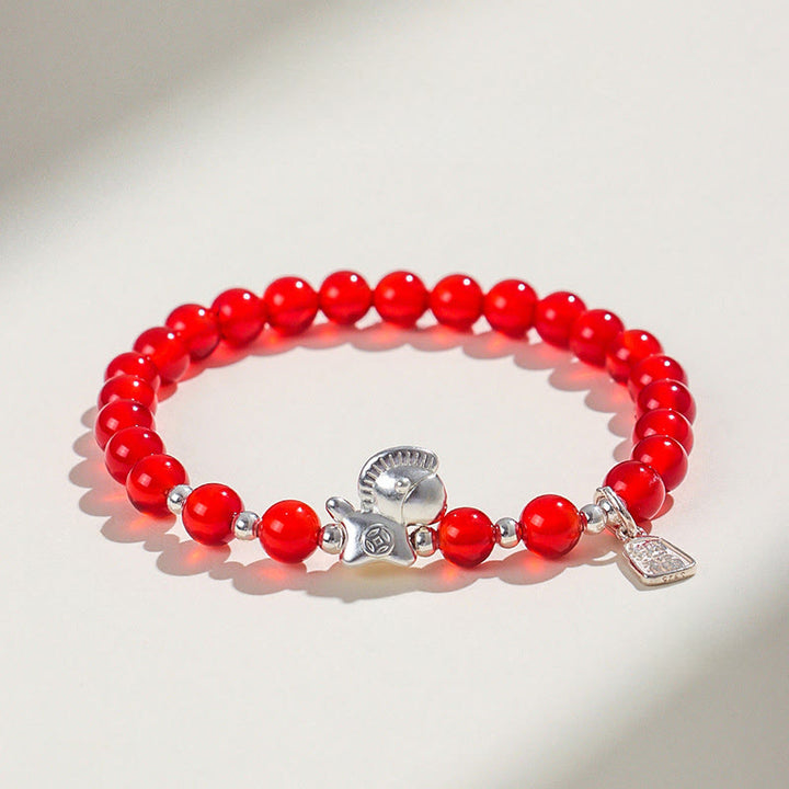 Pulsera de plata con Buddha Stones, año del caballo, obsidiana negra, ágata roja y cristal rosa. - Ágata roja (circunferencia de la muñeca: 14-15 cm) - image 3