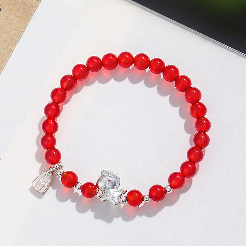 Pulsera de plata con Buddha Stones, año del caballo, obsidiana negra, ágata roja y cristal rosa. - image 6