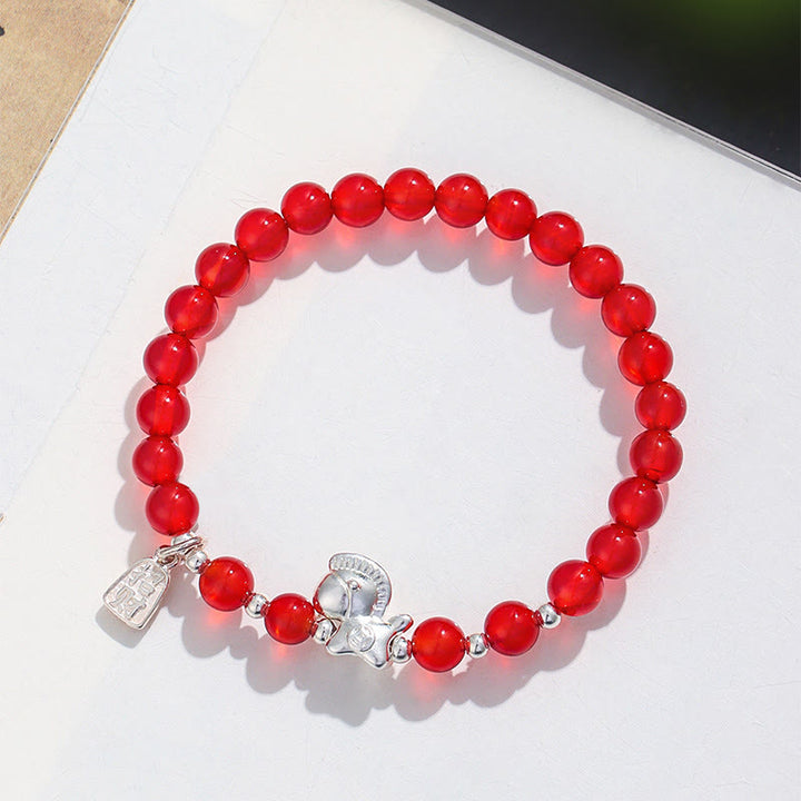 Pulsera de plata con Buddha Stones, año del caballo, obsidiana negra, ágata roja y cristal rosa. - image 6