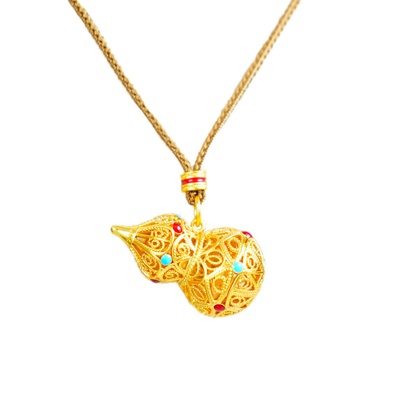 Collar con colgante de cuerda de latón chapado en oro de 24 quilates con diseño de calabaza hueca y Buddha Stones - image 6
