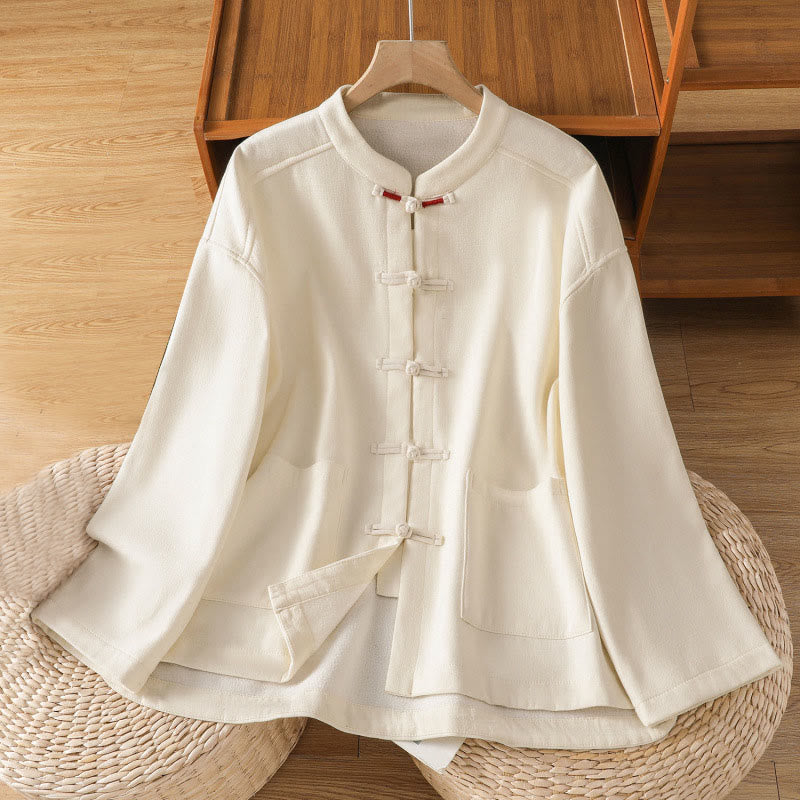 Chaqueta térmica de invierno Buddha Stones para mujer, de manga larga, con botones de rana y forro polar de algodón, con bolsillos - Blanco floral - US8-10，UK/AU12-14，EU40-42 (2XL) - image 1